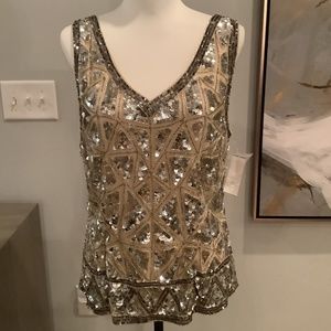 Camille La Vie Sequin top - fully lined with v-neck and side zipper.  New!!